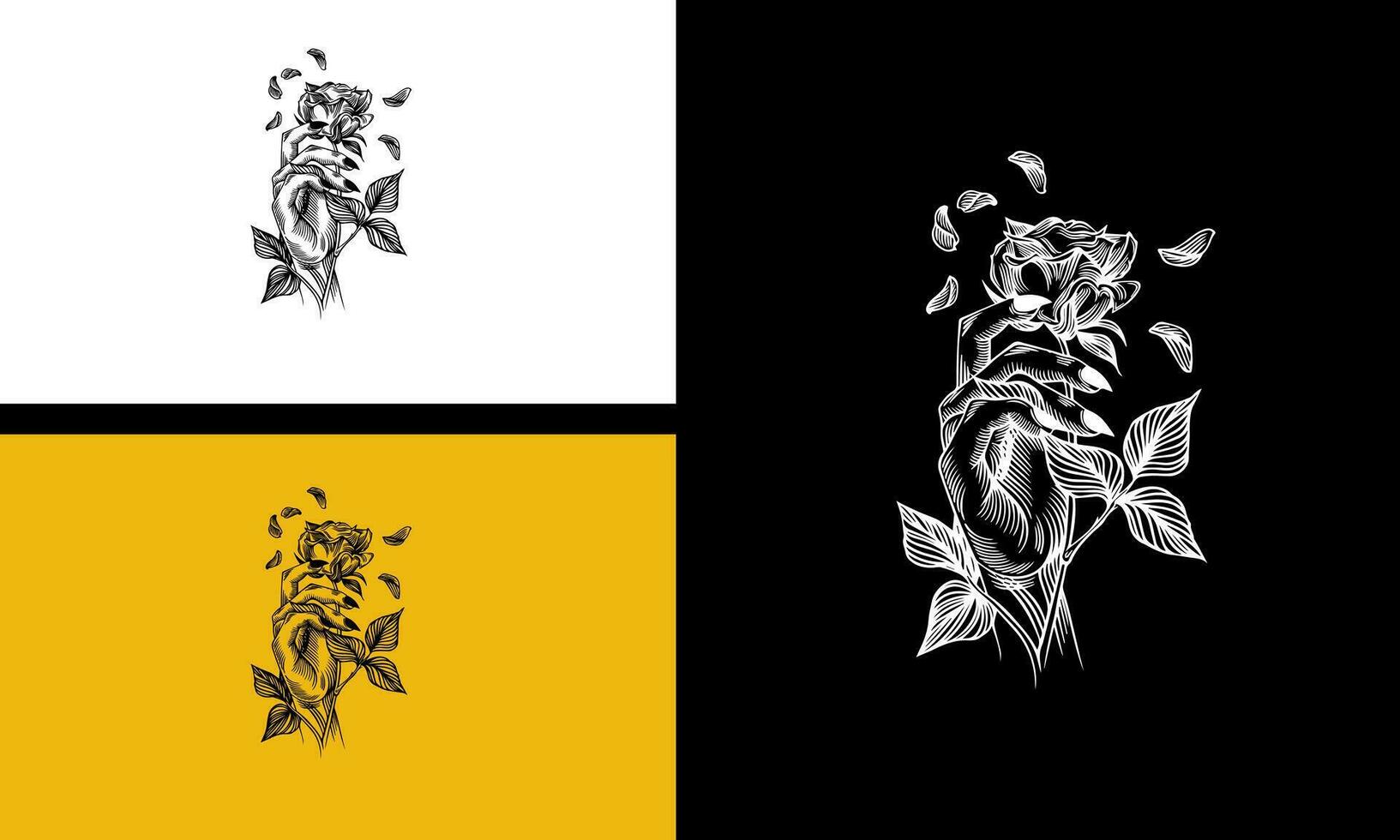 hand håll reste sig blommor översikt design vektor