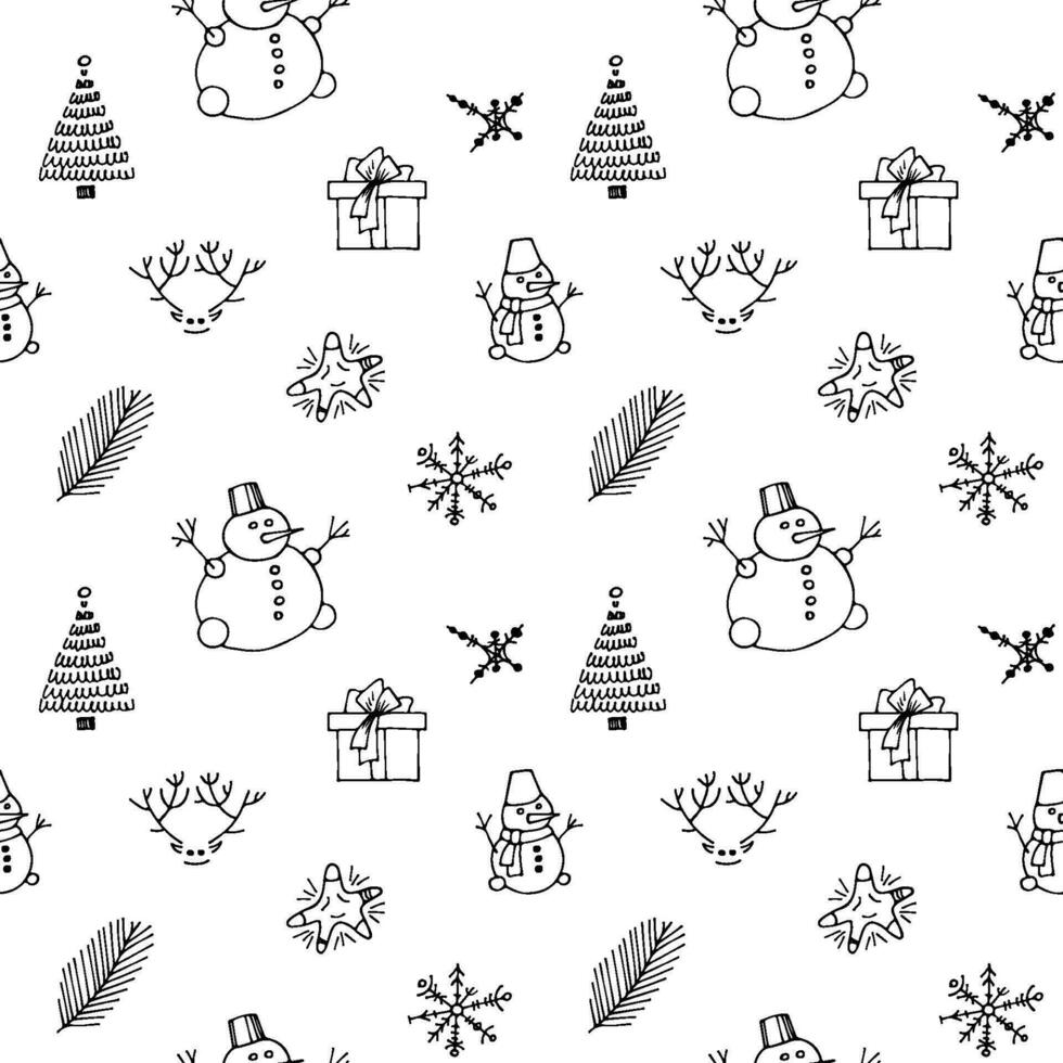 Winter Hand gezeichnet nahtlos Muster. Vektor Weihnachten Linie Illustration. glücklich Neu Jahr Urlaub