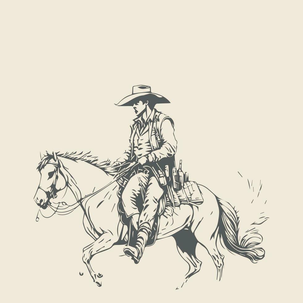 Rodeo Western Cowboy Jahrgang Hand gezeichnet Kunstwerk vektor