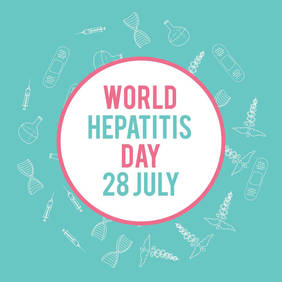 World hepatitis day. Hand drawn medical illustration. Pharmacy vector background.