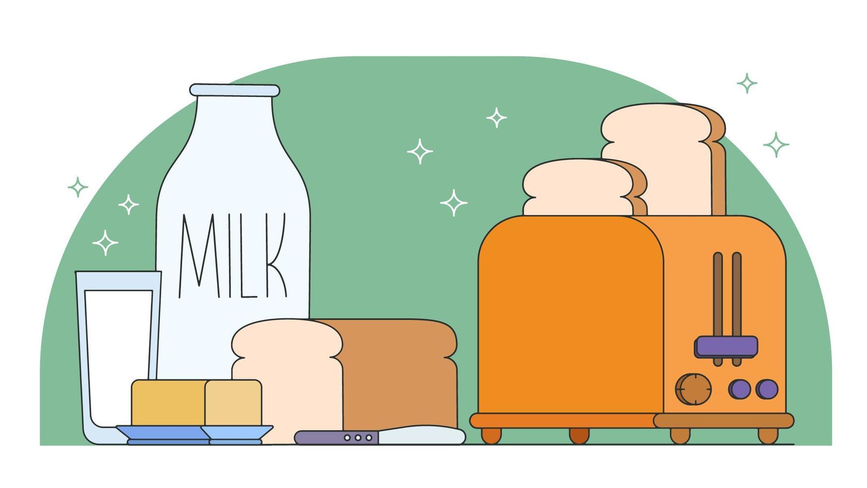 Milk Toast And Butter Vector