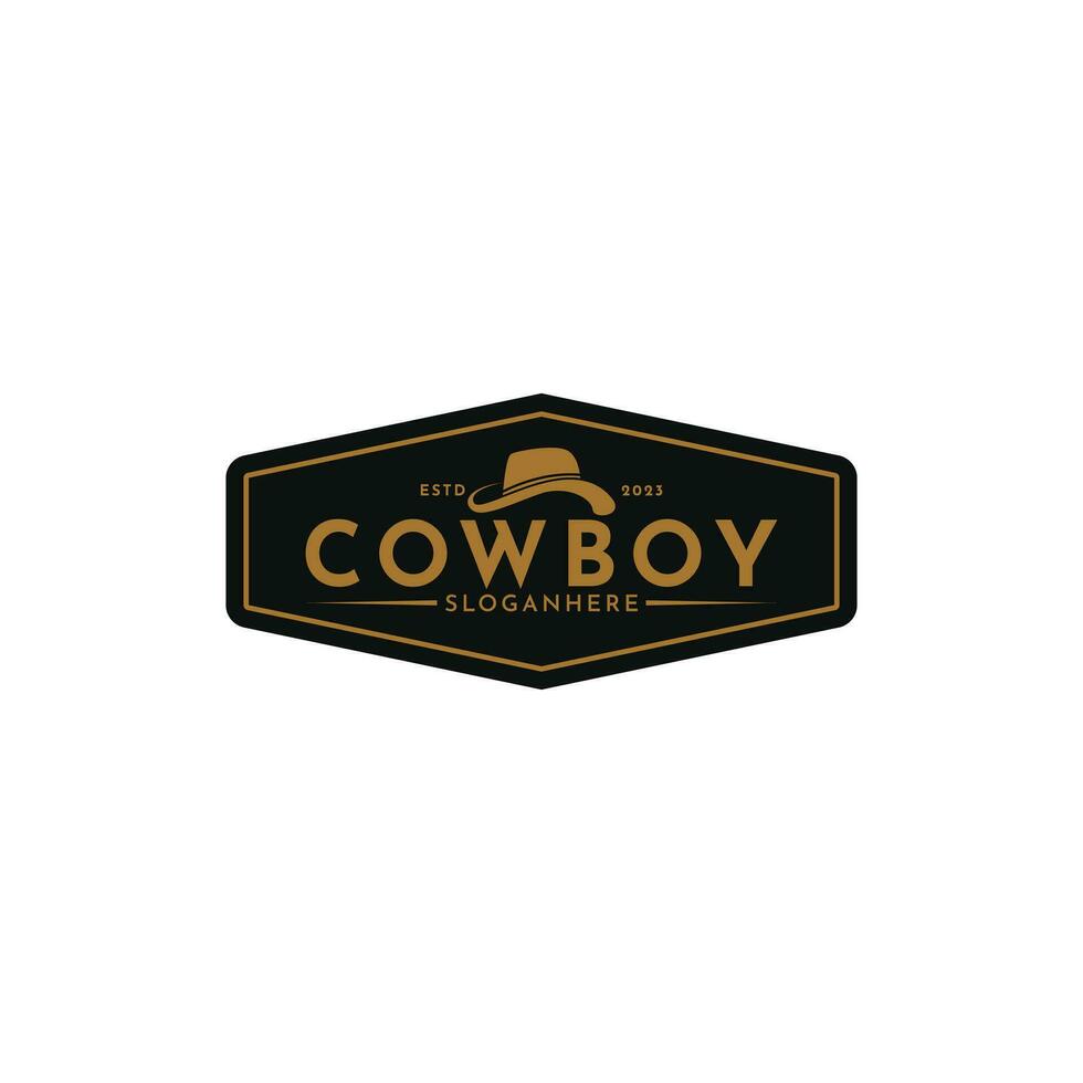 Jahrgang retro Briefmarke Cowboy Hut Silhouette Logo Design kreativ Idee vektor