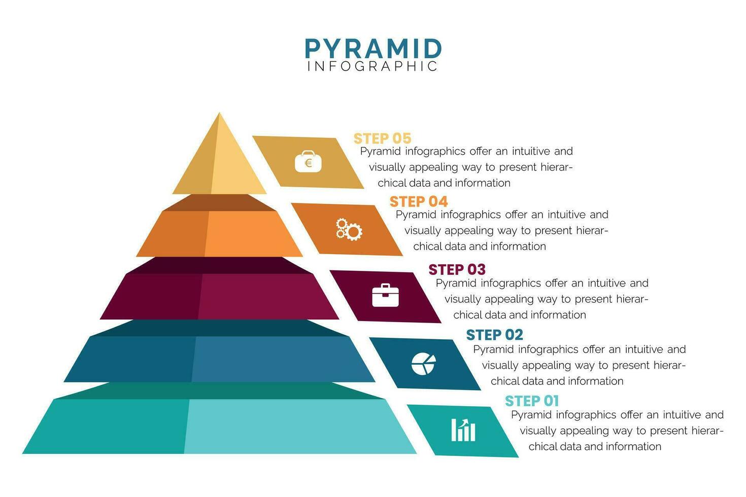 5:e steg 3d infografik. isometrisk pyramid företag presentation mall, steg strukturera. vektor illustration planera teknik element eller företag planen begrepp med digital stege Framgång
