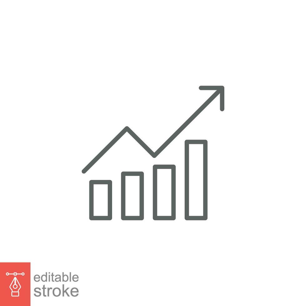 vinst tillväxt ikon. enkel översikt stil. växande barer grafisk, stigande pil, infografik, företag begrepp. tunn linje symbol. vektor illustration isolerat på vit bakgrund. redigerbar stroke eps 10.