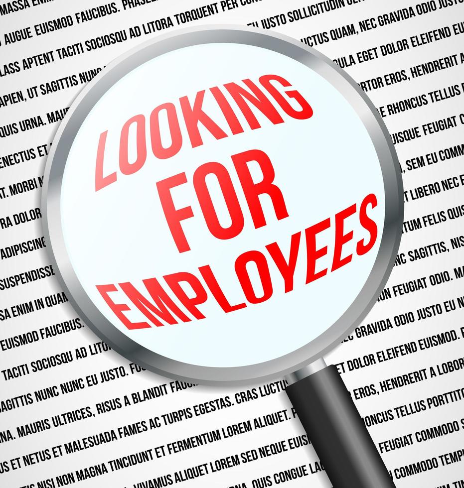 Magnifier glass over Looking for employees text, graphic illustratin vector