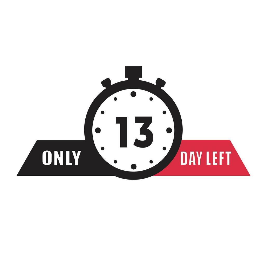 13 Tag links Countdown Rabatte und Verkauf Zeit 13 Tag links Zeichen Etikette Vektor Illustration