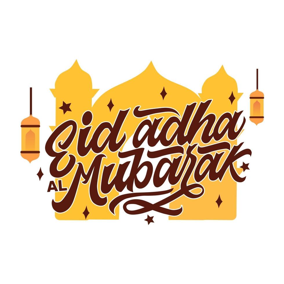 Happy Eid al-Adha Hand Schriftzug Kalligraphie Feier Illustration. vektor