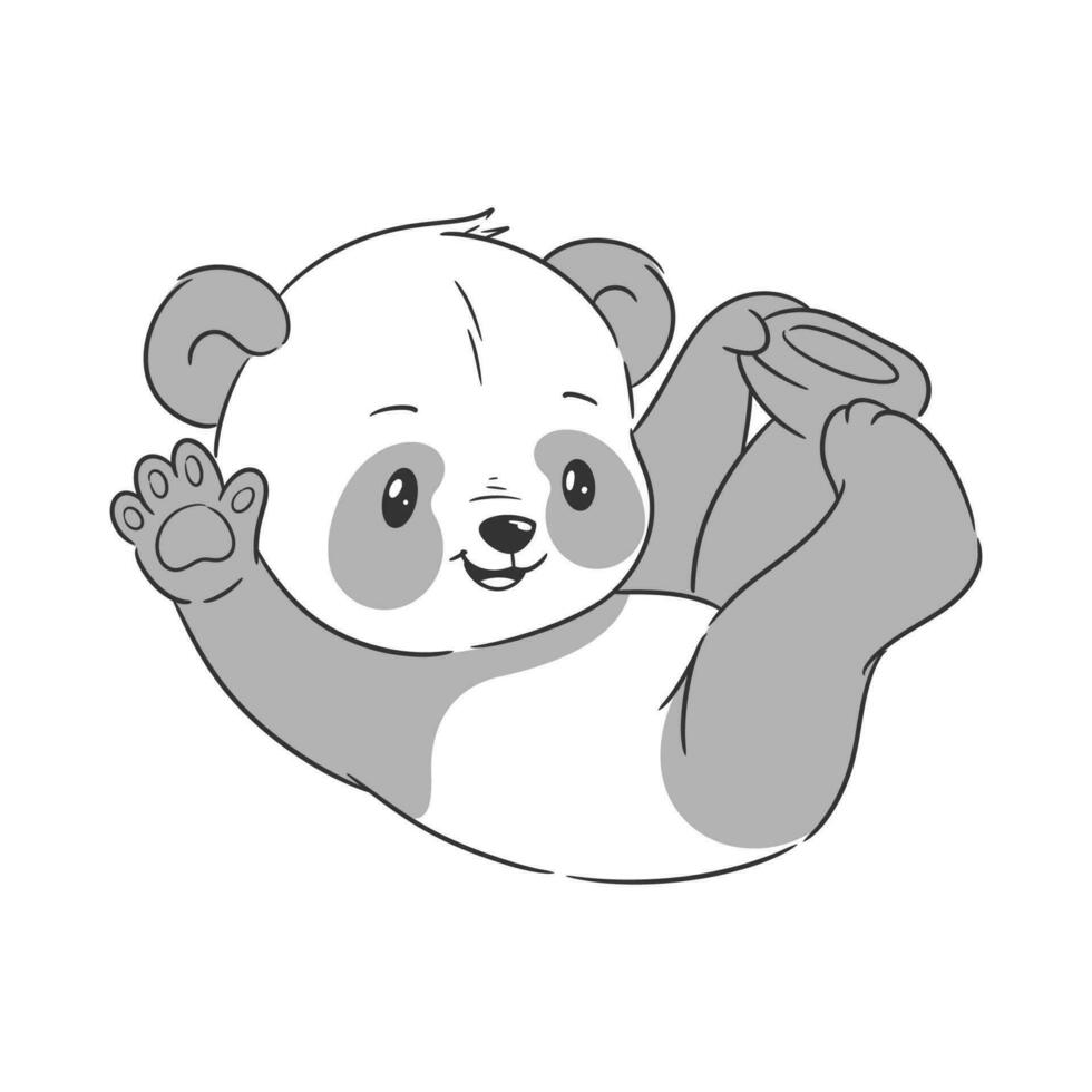 Panda Karikatur Hand gezeichnet Stil zum Färbung vektor