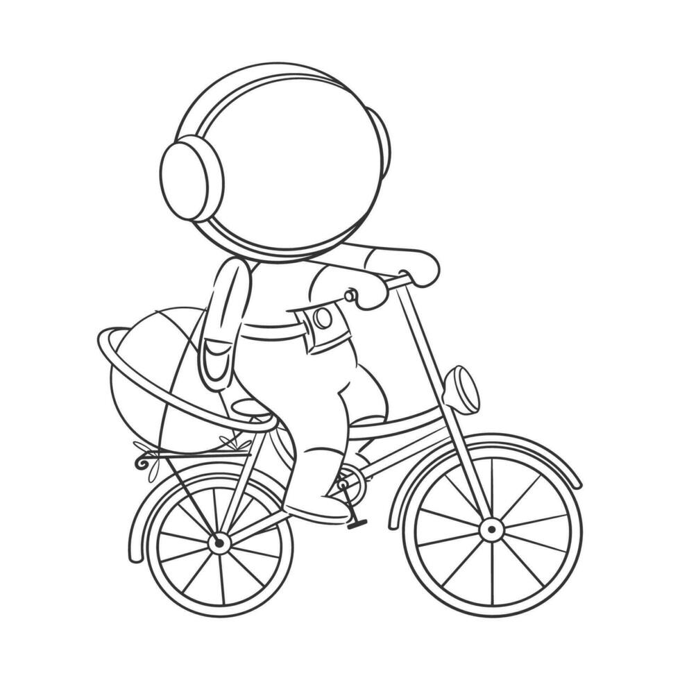 Astronaut ist Reiten ein Fahrrad zum Färbung vektor