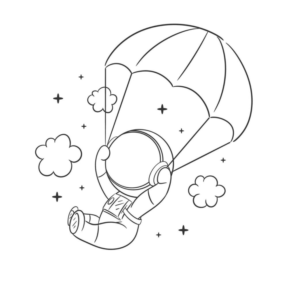 Astronaut ist Fallschirmspringen im das Himmel zum Färbung vektor