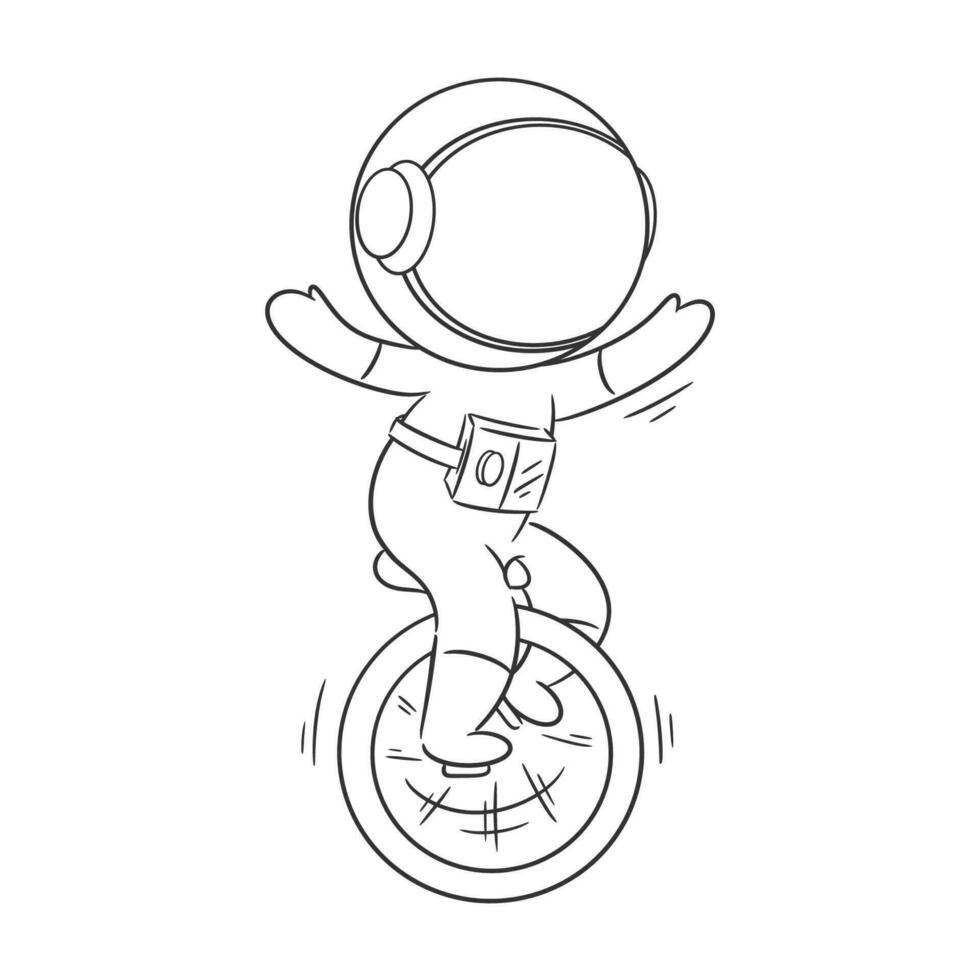 Astronaut ist spielen auf ein Einrad zum Färbung vektor