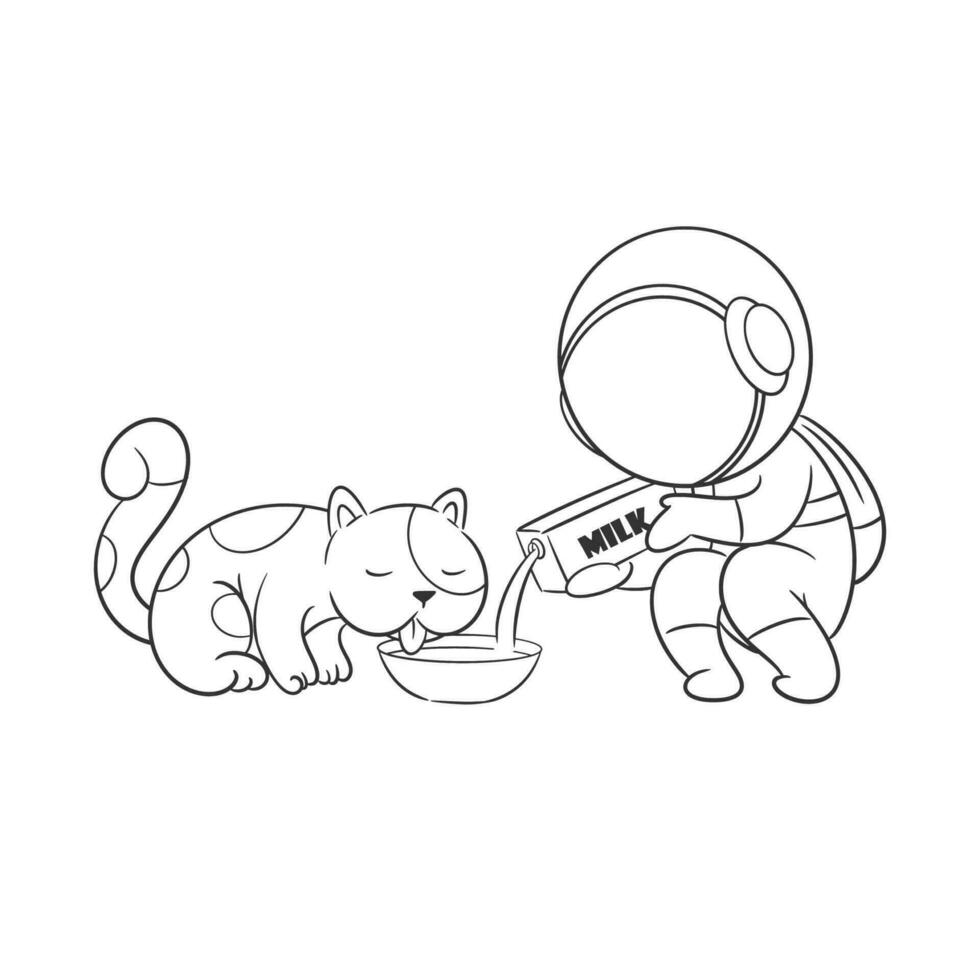Astronaut geben Milch zu Katze zum Färbung vektor