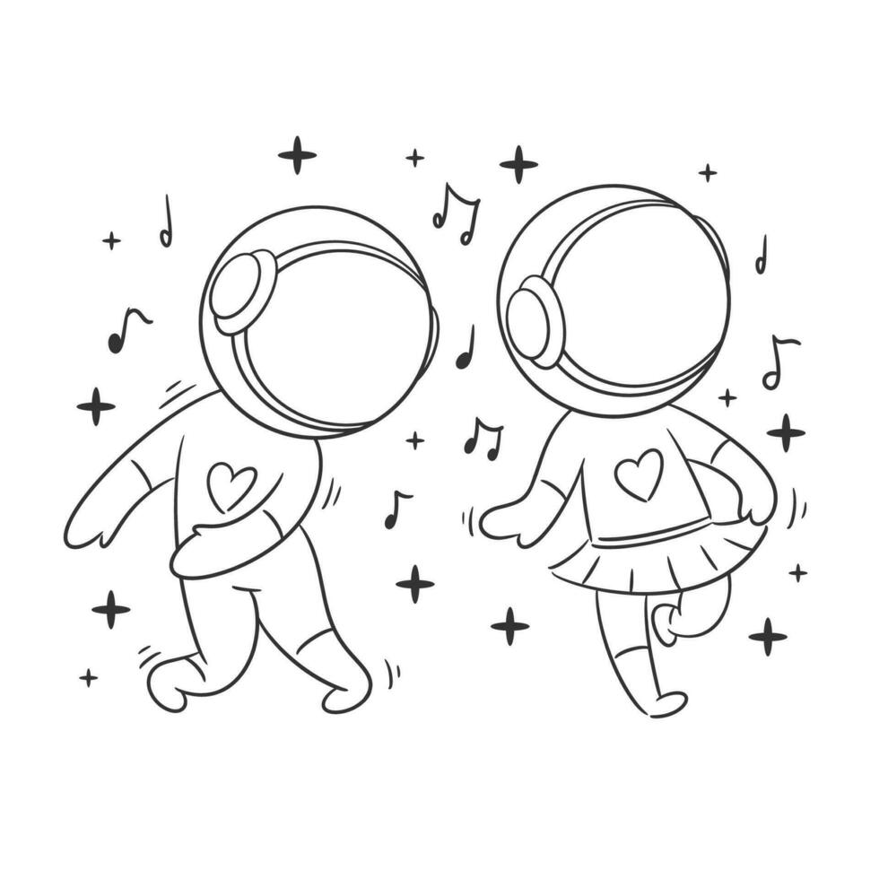 Astronaut ist Tanzen mit seine Freund zum Färbung vektor