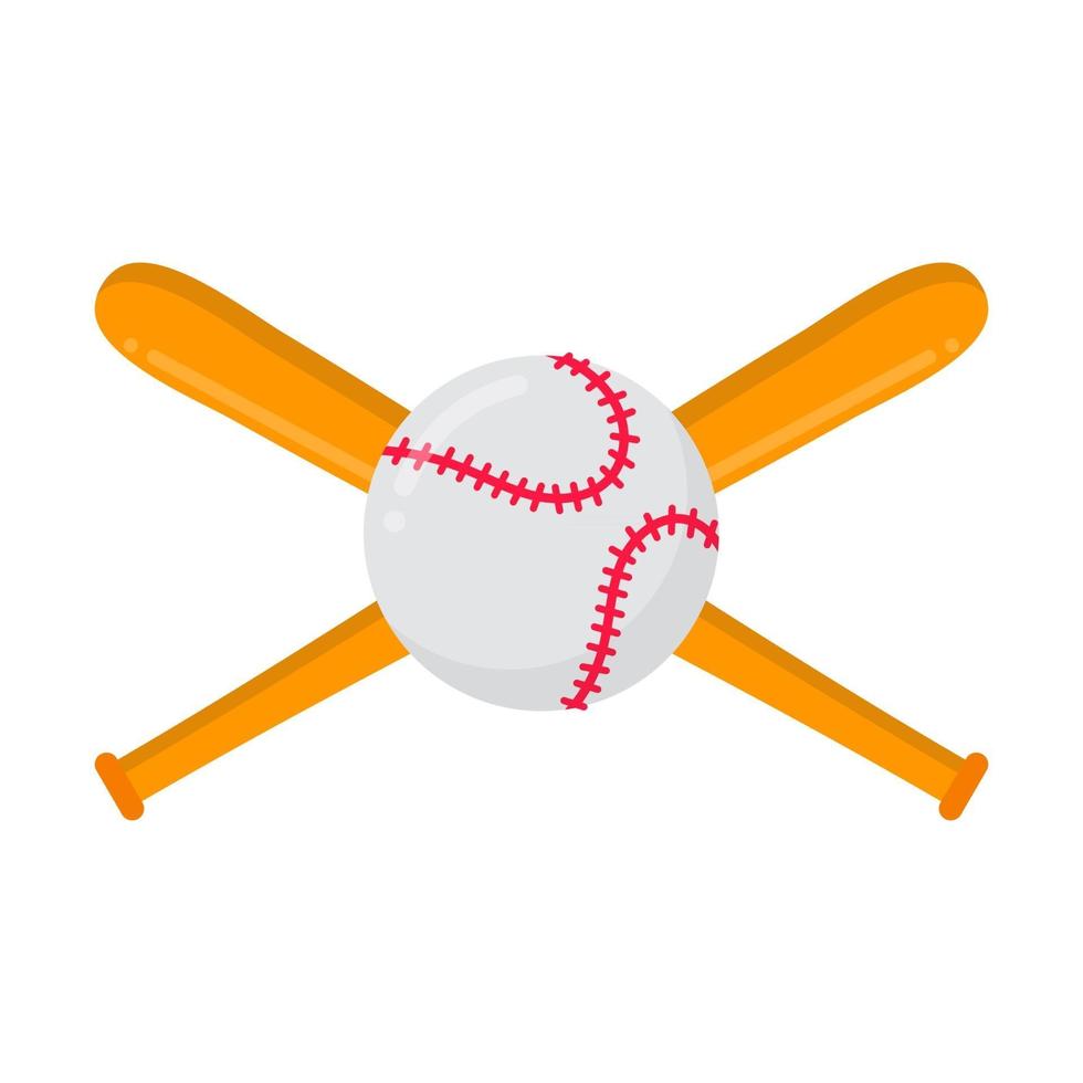 Baseballschläger und Ball flache Design Zusammensetzung Vektor-Illustration auf weißem Hintergrund Symbol Zeichen isoliert. Symbole oder Emblem des Sportspiels Baseball. vektor