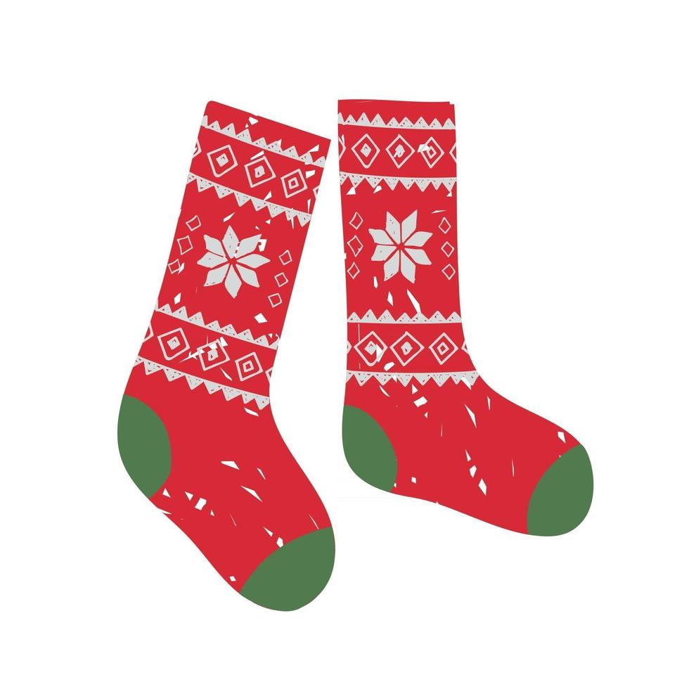 Vektor bunte Illustration von Wintersocken mit Weihnachtsmuster in Rauten isoliert auf weißem Hintergrund