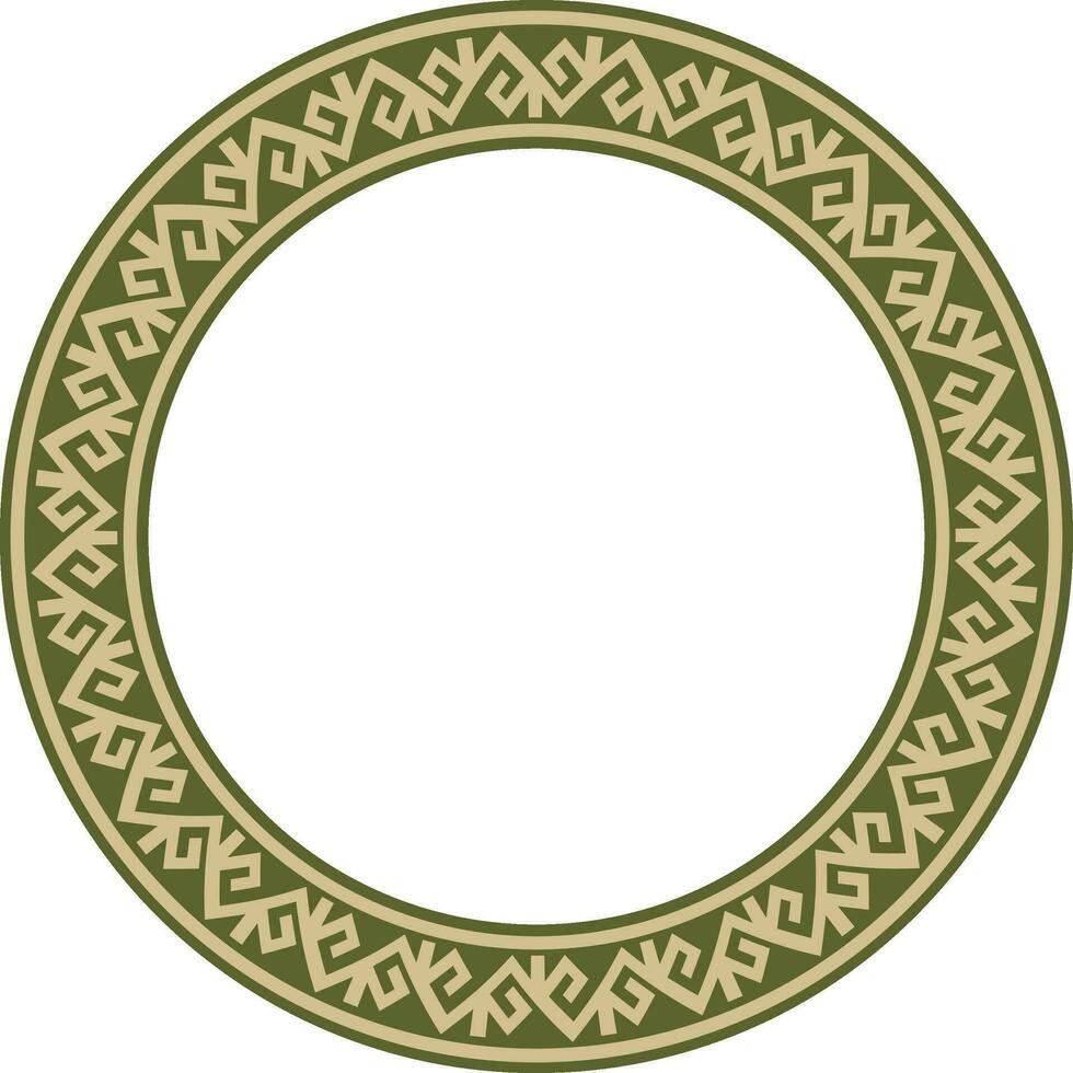 Vektor Grün und Gold runden kazakh National Ornament. ethnisch Muster von das Völker von das großartig Steppe, .Mongolen, Kirgisen, Kalmücken, Burjaten. Kreis, Rahmen Rand