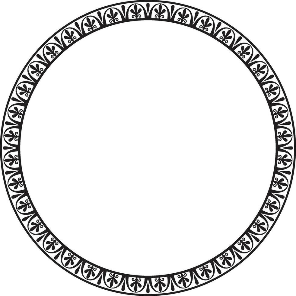 Vektor schwarz runden einfarbig rahmen, Grenze, klassisch griechisch Mäander Ornament. gemustert Kreis, Ring von uralt Griechenland und das römisch Reich.