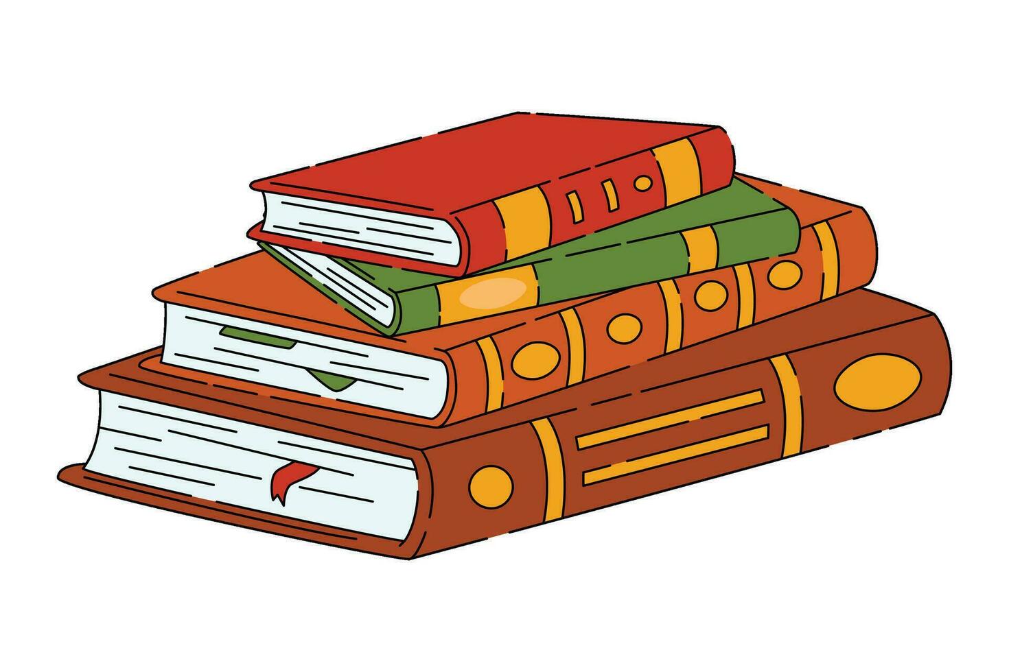 Bücher Stapel mit Lesezeichen zum Lektüre, Fachmann Wissen, Ausbildung, studieren Lehrbücher Haufen. eben Vektor Illustration isoliert auf Weiß Hintergrund