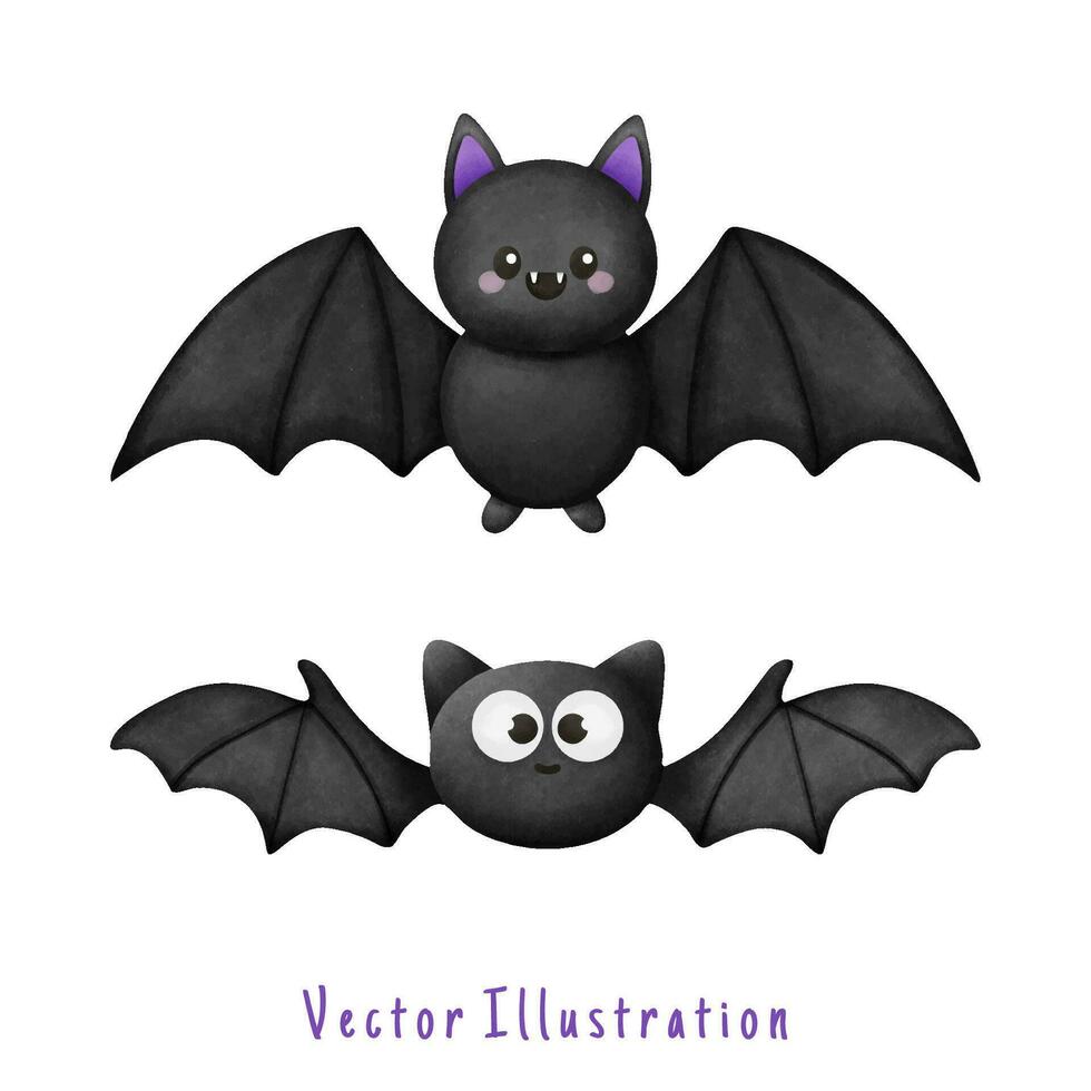 söt fladdermus, halloween vektor vattenfärg illustration