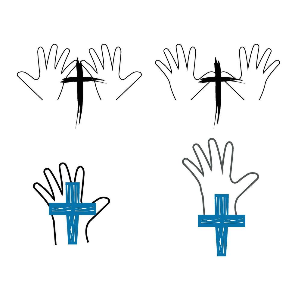 Hände halten Kreuze Symbole einstellen isoliert auf Weiß Hintergrund vektor