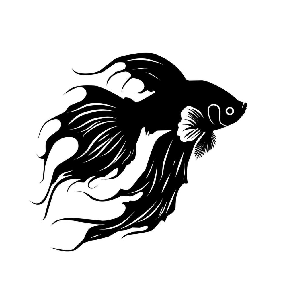 animerad vektor illustration av dekorativ fisk i svart på en vit bakgrund