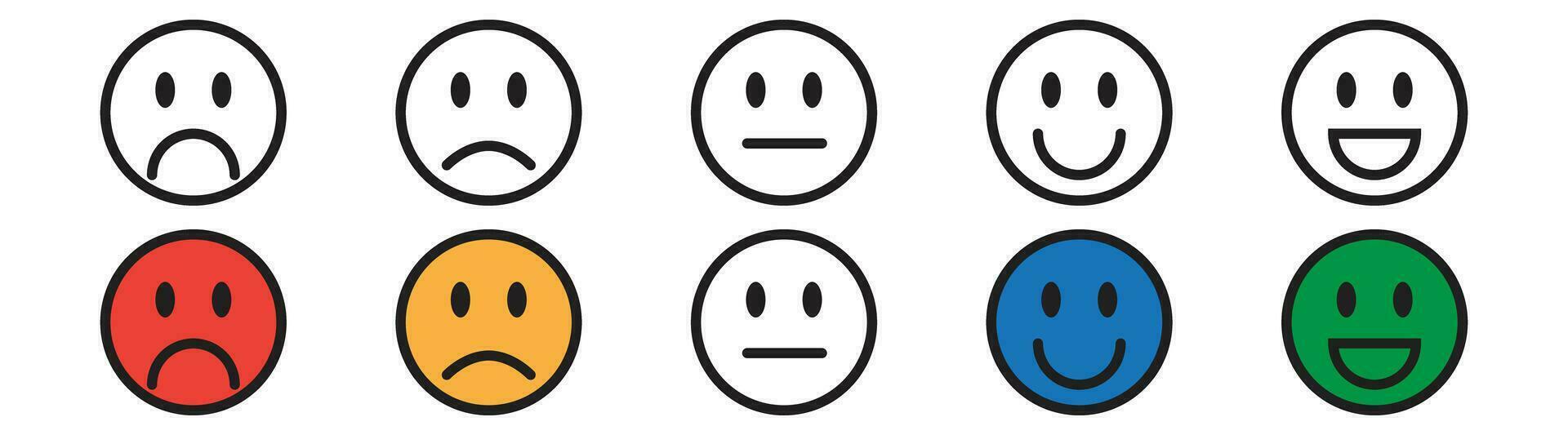 Befriedigung Umfrage Emoji Emoticon traurig lächeln, neutral positivif negativ vektor