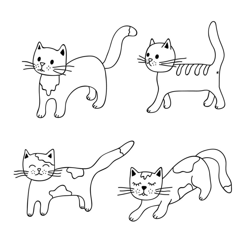 Hand gezeichnet Katze Clip Art. süß Haustier Gekritzel einstellen vektor