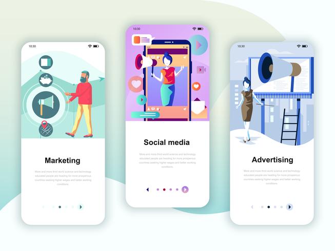 Set av inbyggda skärmar användargränssnitt för marknadsföring vektor
