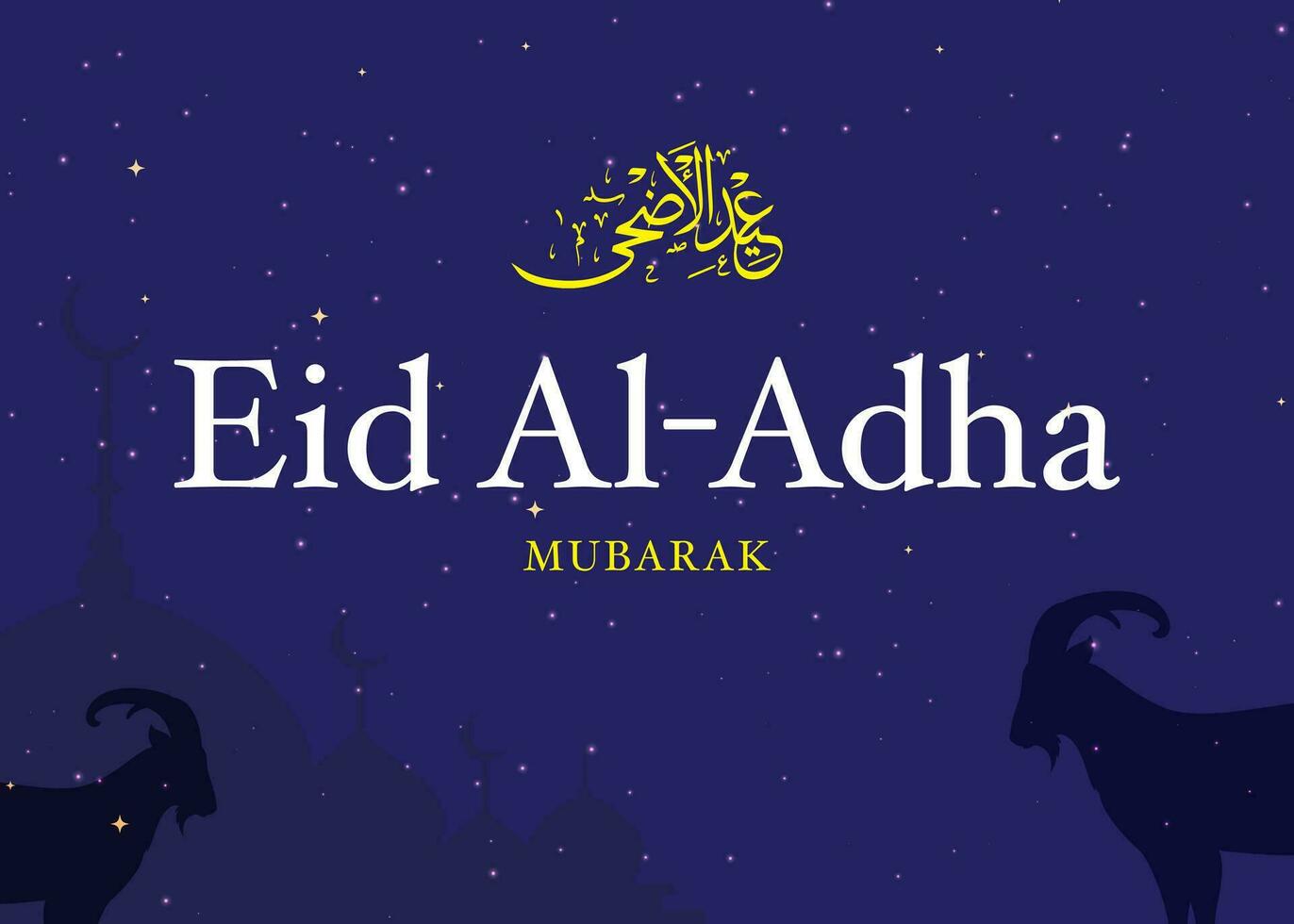 eid al adha Mubarak islamisch und Moslem Hintergrund Sozial Medien Design mit Sterne Mond, Moschee und ein Ziege Hintergrund , Poster, Banner Design, Vektor Illustration