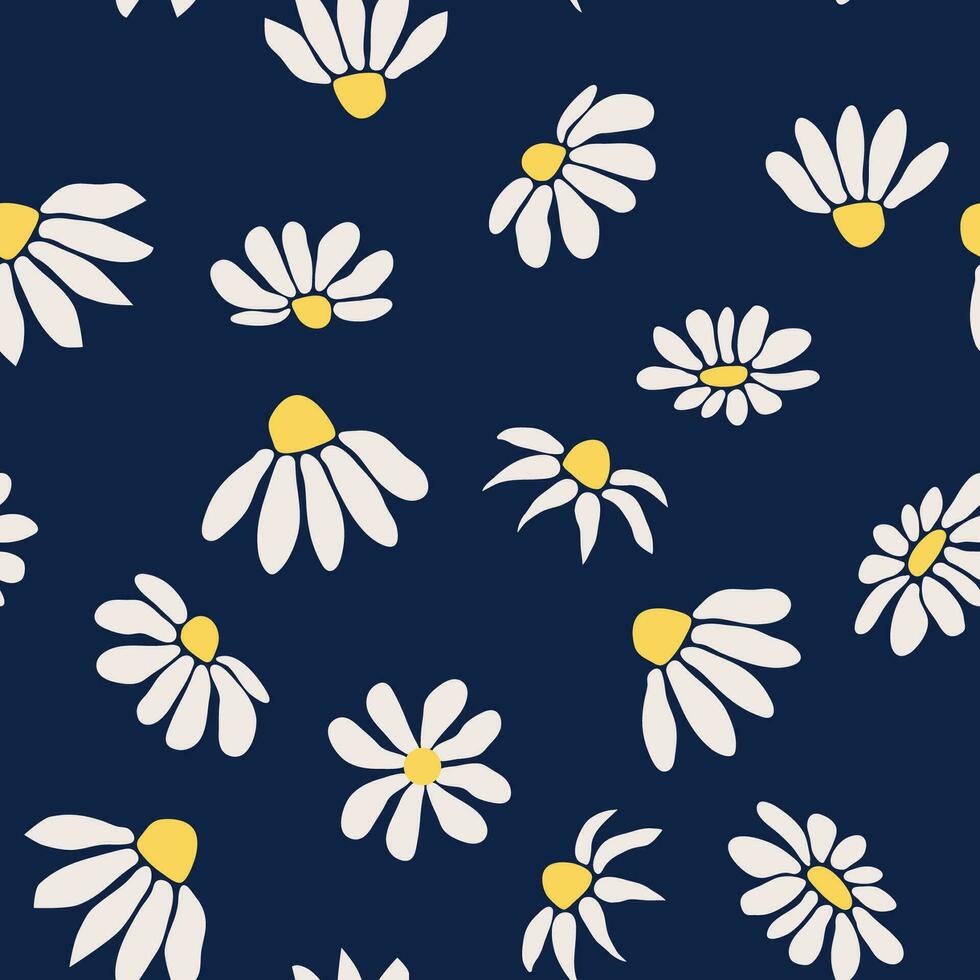 boho kamomill årgång sömlös mönster. hippie blomma kraft retro textil- skriva ut, häftig botanisk tapet vektor