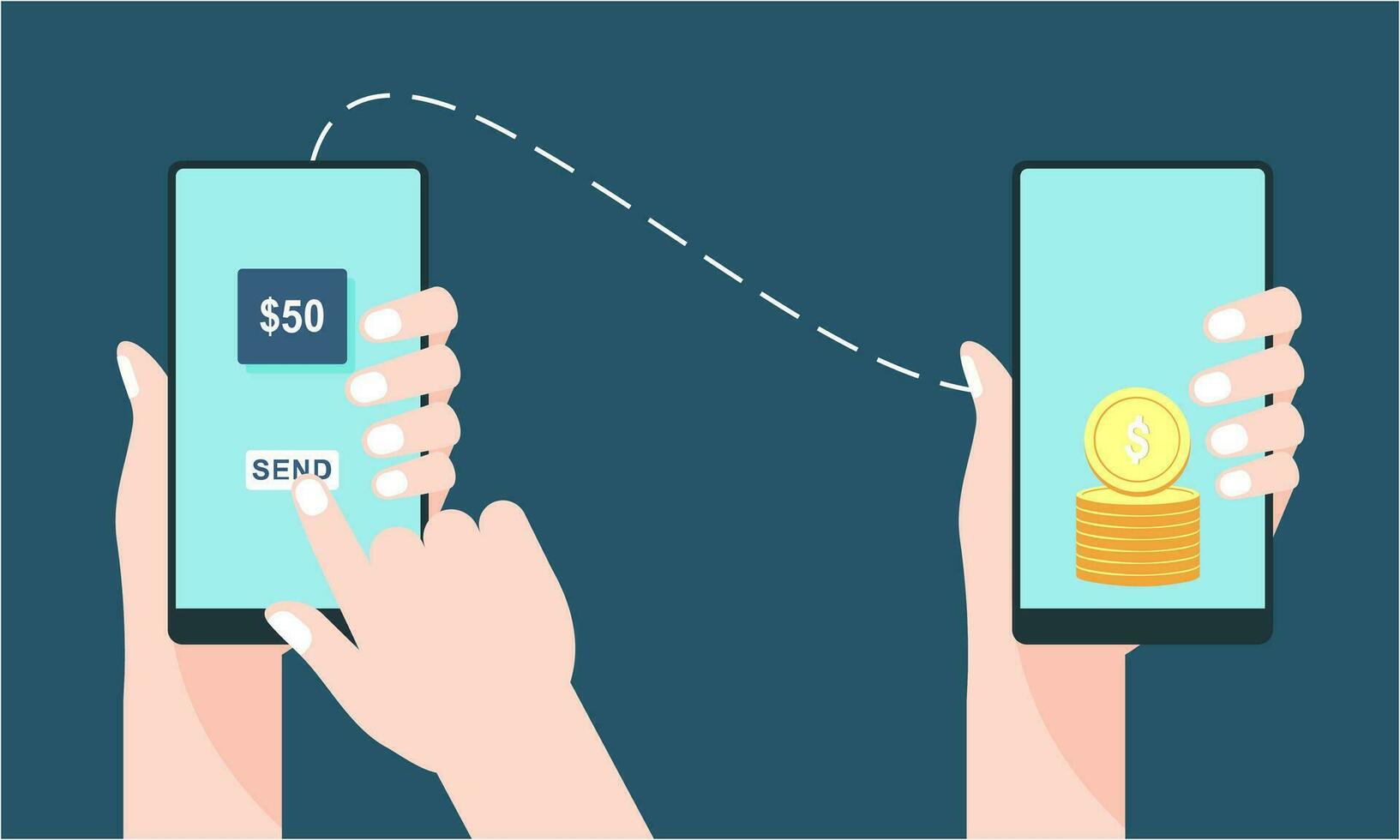 människor sändning och tar emot pengar trådlös med deras mobil telefoner illustration vektor