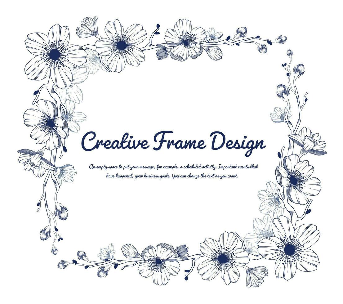 blommig ram, dekorativ årgång med hand dragen vår körsbär blomma i skiss stil. vår design för kort, banderoller, brev, inbjudningar. plats för text. vektor