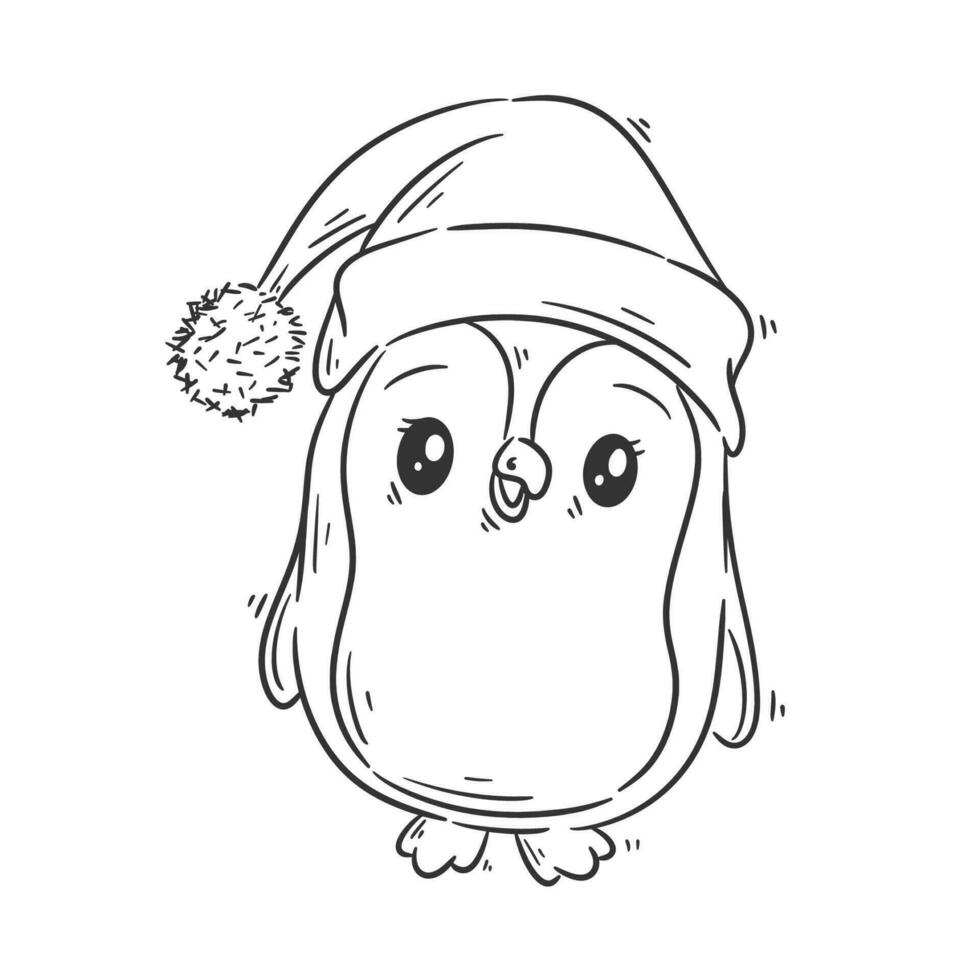 süß Pinguin tragen ein Kopf Wärmer Karikatur Vektor zum Färbung