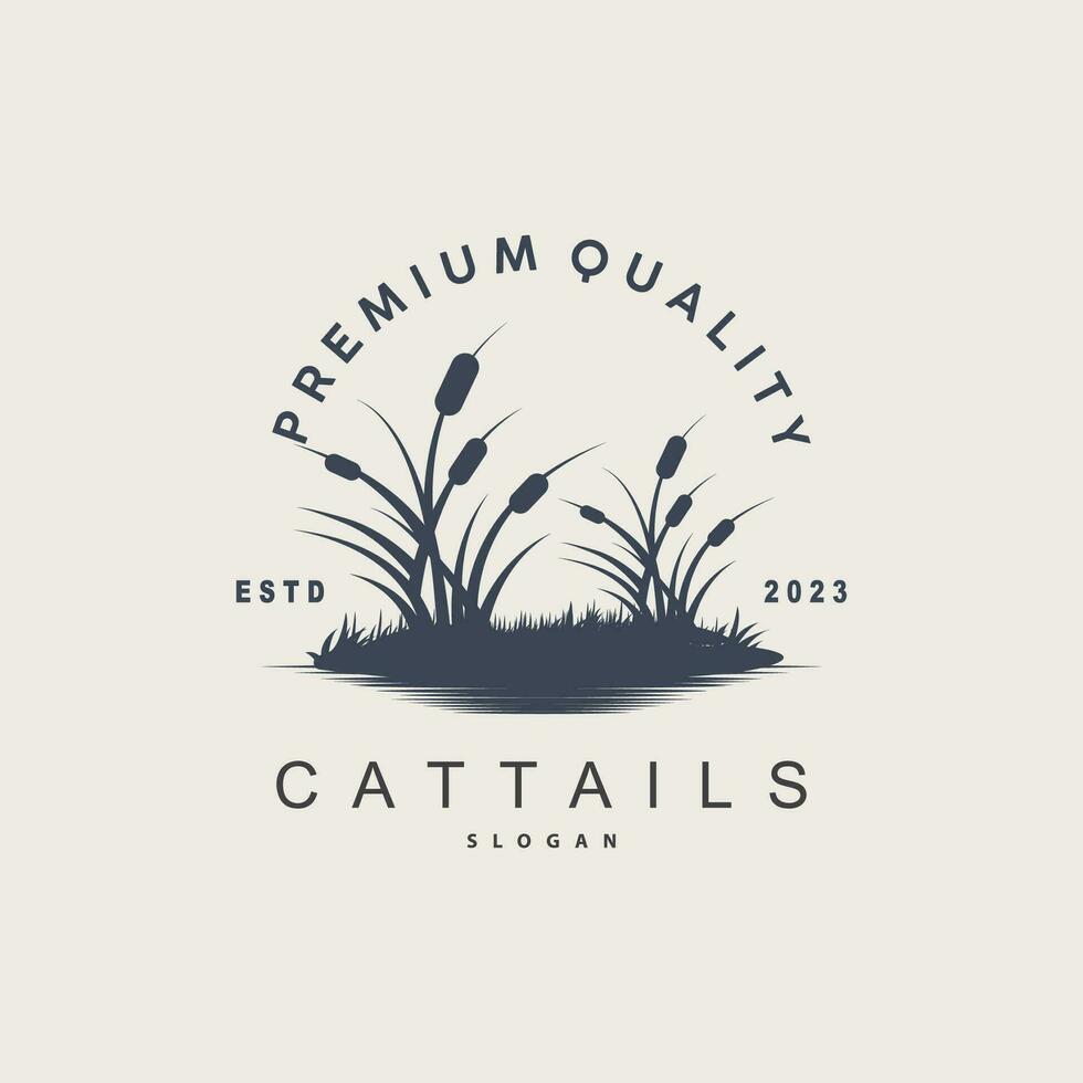 bäckar och cattails flod logotyp, gräs design enkel minimalistisk illustration vektor mall