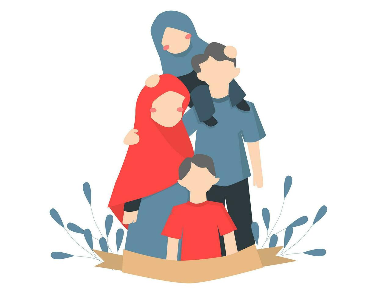 söt Lycklig muslim familj illustration vektor