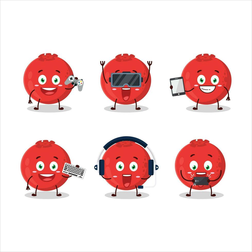 röd bär tecknad serie karaktär är spelar spel med olika söt uttryckssymboler vektor