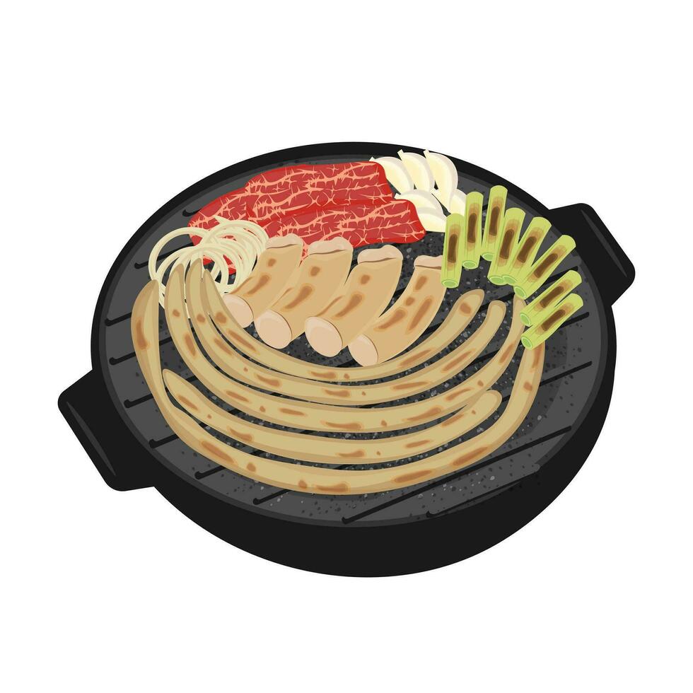 Logo Illustration gopchang gui Koreanisch gegrillt Rindfleisch Gekröse vektor