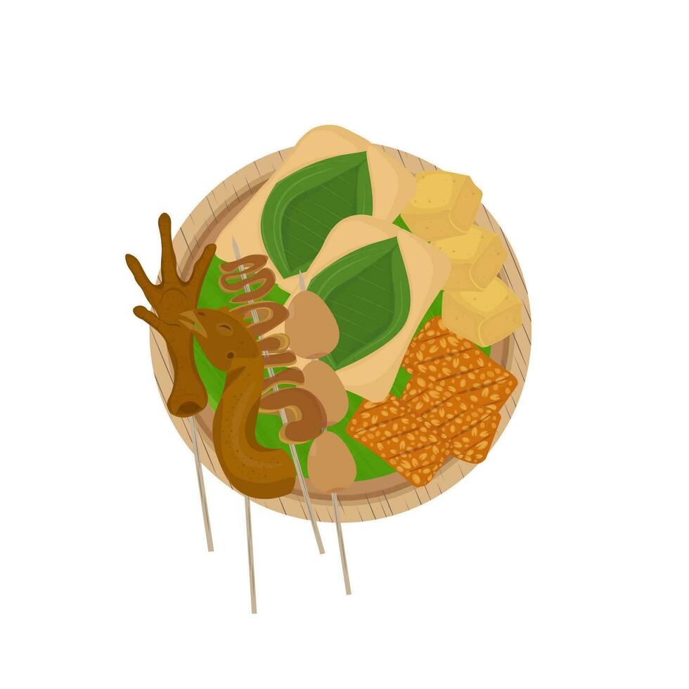 nasi kucing Illustration Logo mit verschiedene Arten von Satay und Gorengan vektor