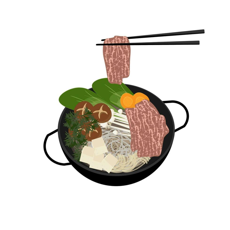 bereit zu Essen japanisch Sukiyaki Illustration Logo vektor