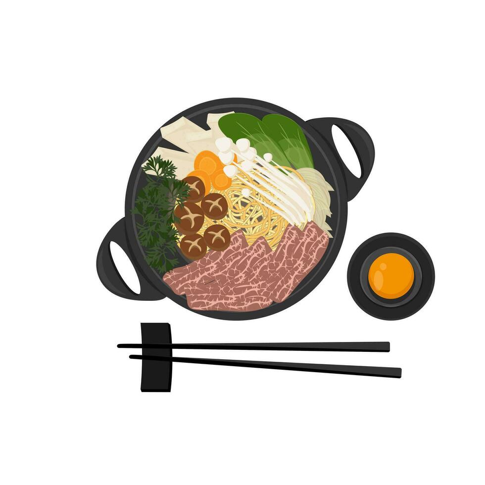japansk sukiyaki i en varm pott illustration logotyp vektor