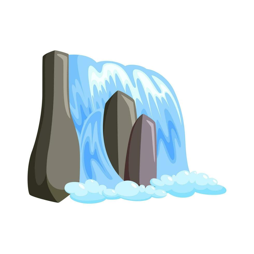 Wasserfall Kaskade im planschen Nieder mit Schaum. Fantasie Kaskade von Blau Wasser isoliert im Weiß Hintergrund. Vektor Illustration