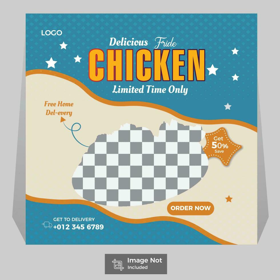 särskild restaurang snabb mat meny och utsökt kryddad kyckling friterad social media posta mall. vektor