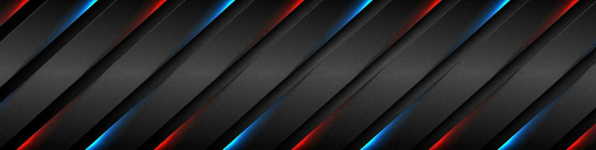 abstrakt schwarz Streifen mit Blau rot Neon- glühend Licht vektor