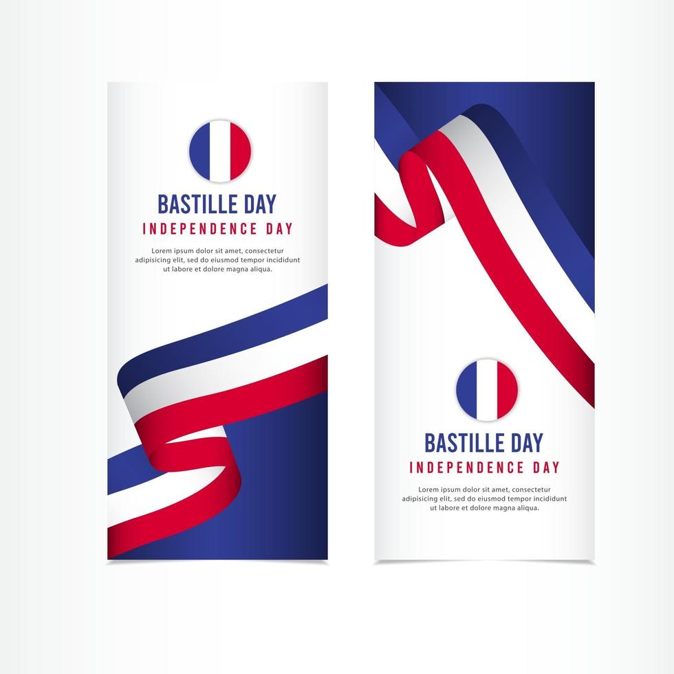 bastille dag oberoende dag firande, banner set design vektor mall illustration