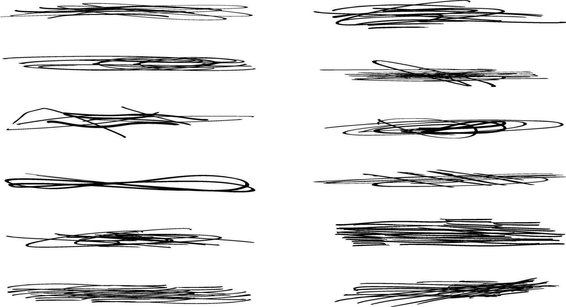 snabb vriden och korsade genomslag. uppsättning av markera rader och signaturer. borsta stroke markörer eller bläck.doodle vektor grafisk element.