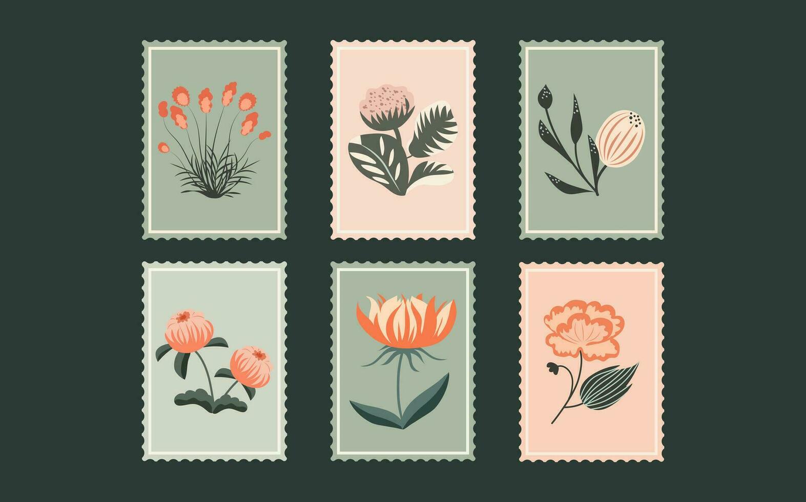 ein einstellen von Postkarten mit ein Vielfalt Pflanzen und Blumen. vektor