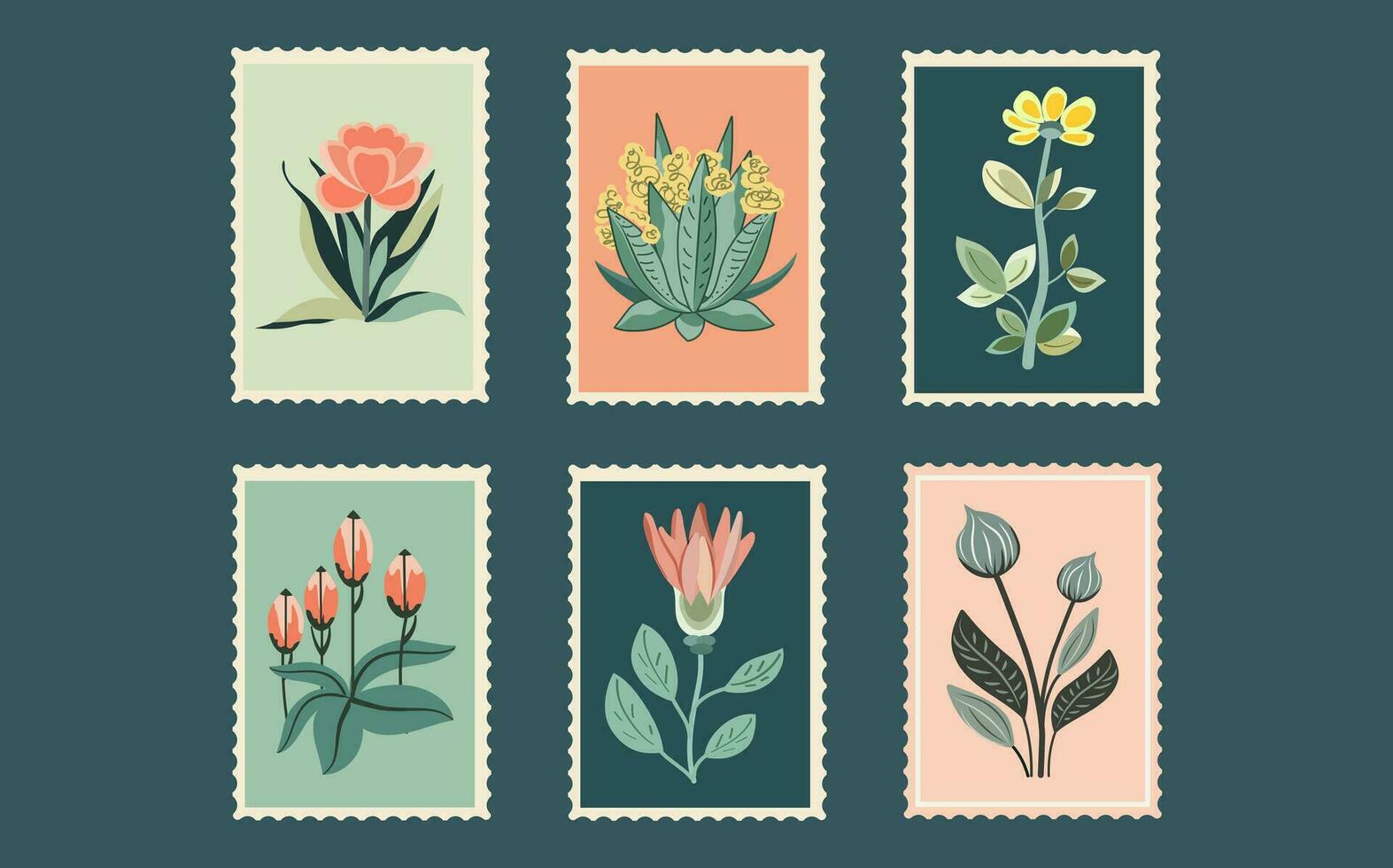 en uppsättning av vykort med en mängd växter och blommor. vektor