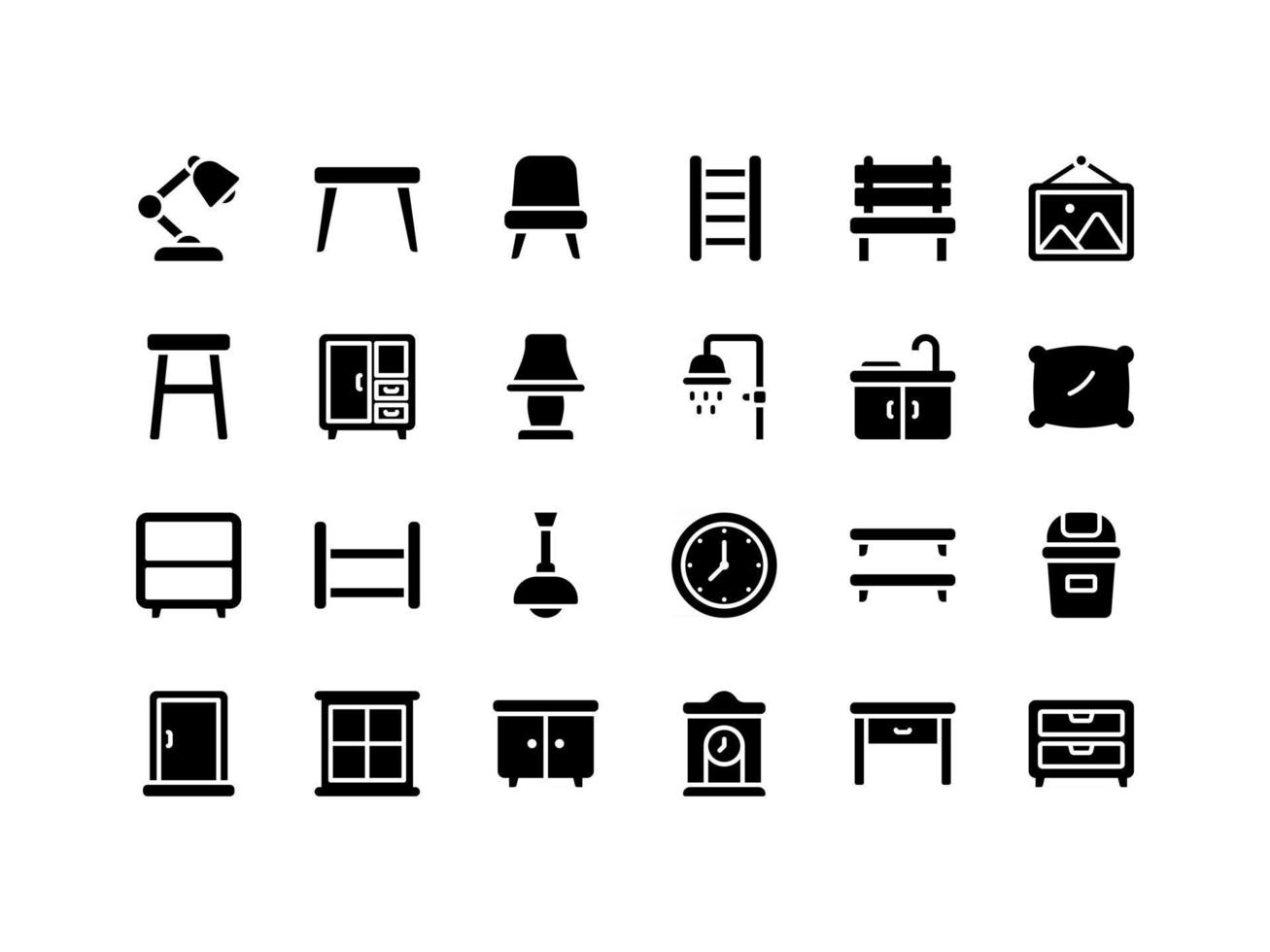 möbler och hushållsartiklar glyph ikonuppsättning vektor