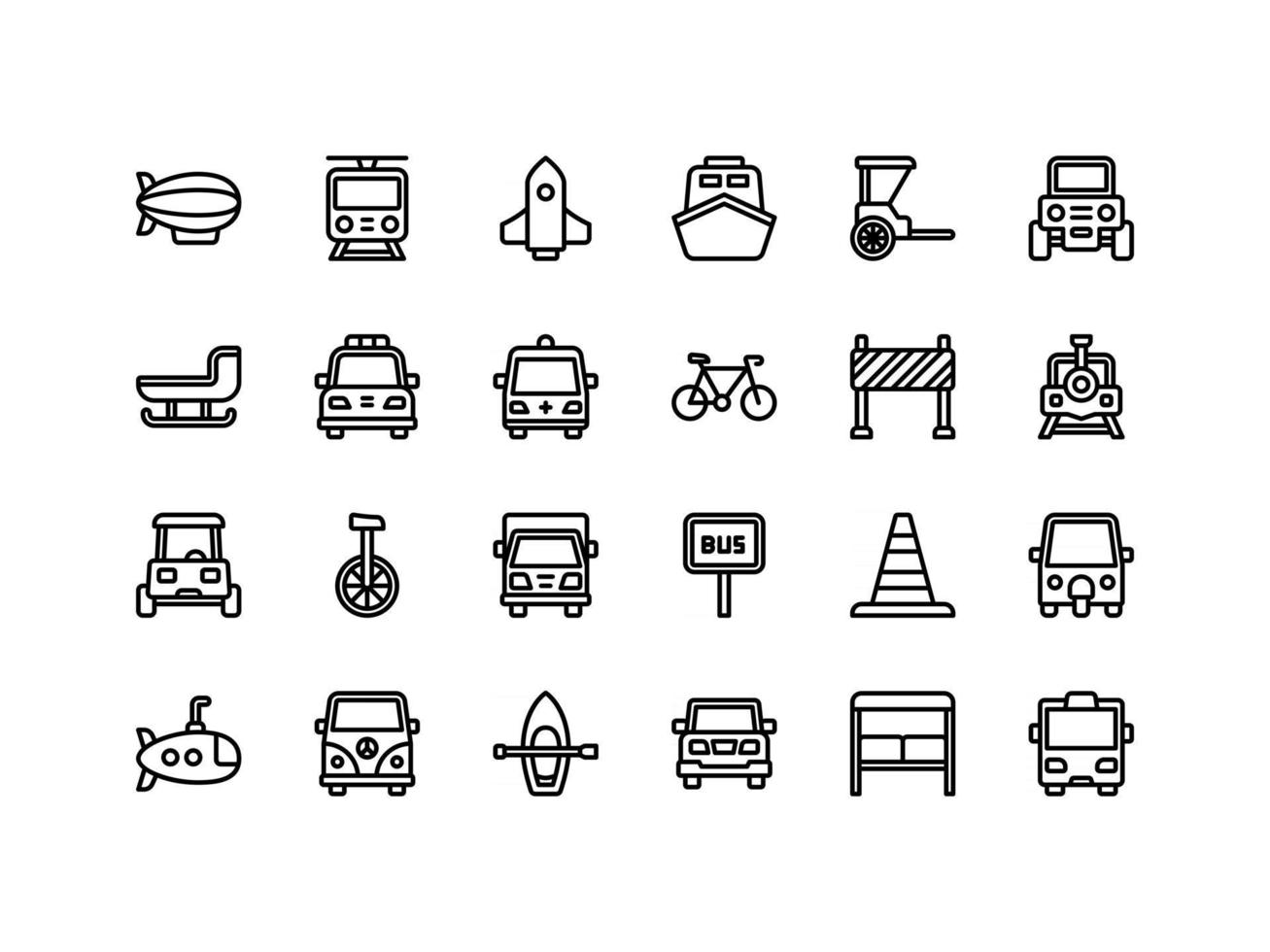 Transport- und Fahrzeugumriss-Icon-Set vektor