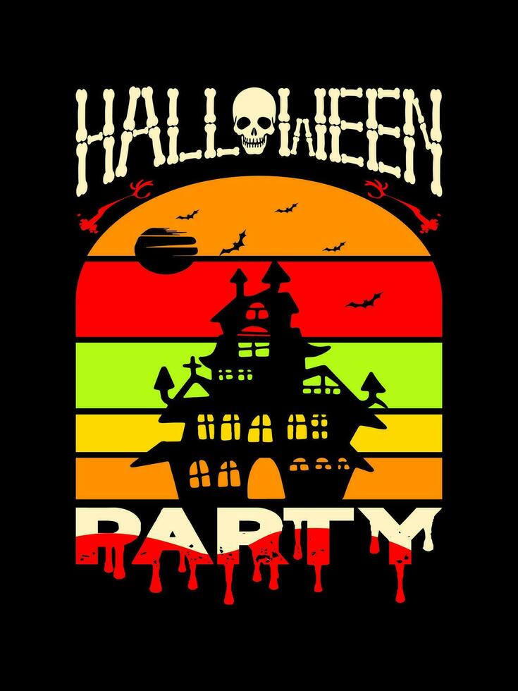 Halloween Grusel Jahrgang T-Shirt Design und unheimlich Beschriftung drucken Vorlage Vektor Typografie Grafik Kunst